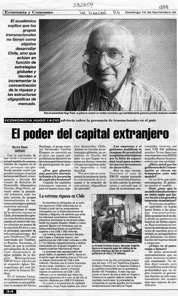 El poder del capital extranjero  [artículo] Mauricio Donoso