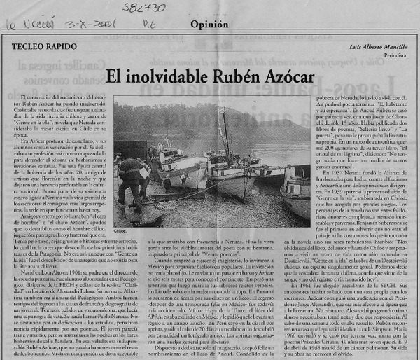 El inolvidable Rubén Azócar  [artículo] Luis Alberto Mansilla