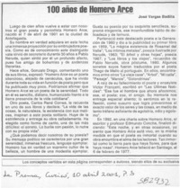 100 años de Homero Arce  [artículo] José Vargas Badilla