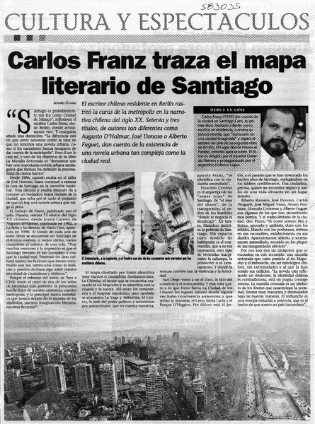Carlos Franz traza el mapa literario de Santiago  [artículo] Andrés Gómez