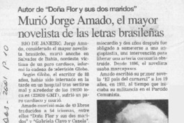 Murió Jorge Amado, el mayor novelista de las letras brasileñas