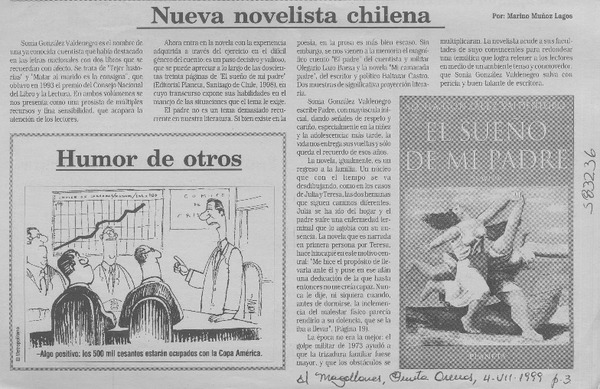 Nueva novelista chilena  [artículo] Marino Muñoz Lagos
