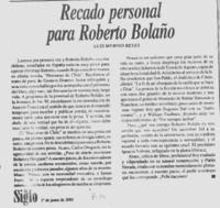 Recado personal para Roberto Bolaño