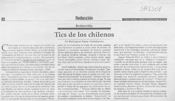 Tics de los chilenos  [artículo] Wellington Rojas Valdebenito