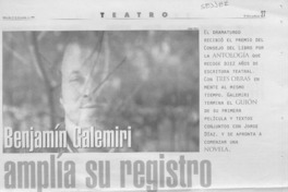 Benjamín Galemiri amplía su registro  [artículo] Marcela Fuentealba