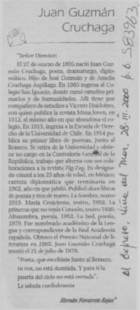 Juan Guzmán Cruchaga  [artículo] Hernán Navarrete Rojas