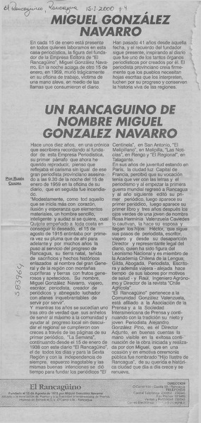 Un rancagüino de nombre Miguel González Navarro  [artículo] Rubén Cuadra