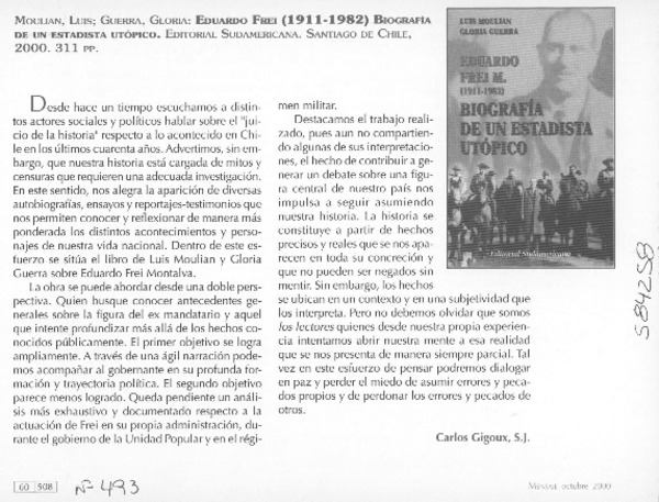 Eduardo Frei M. (1911-1982) biografía de un estadista utópico  [artículo] Carlos Gigoux
