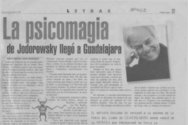 La psicomagia de Jodorowsky llegó a Guadalajara  [artículo] Claudio Aguilera