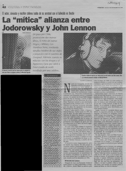 La "mítica" alianza entre Jodorowsky y John Lennon  [artículo] Andrés Gómez B.