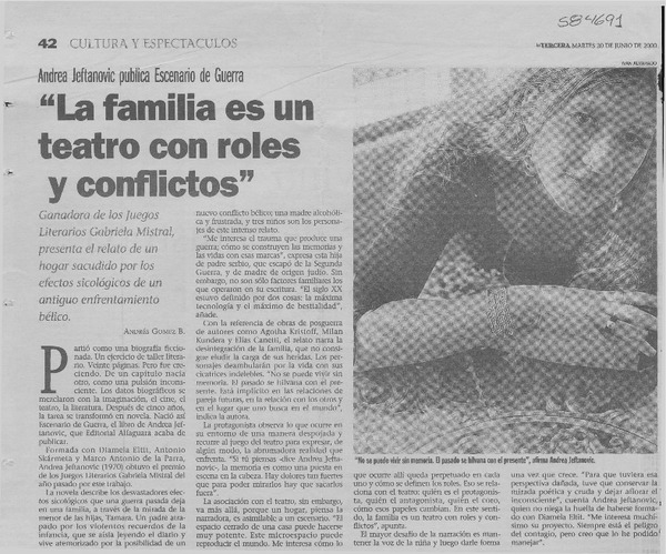 "La familia es un teatro con roles y conflictos"  [artículo] Andrés Gómez B.