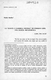La "Elegía a Gabriela Mistral" de Enrique Lihn, una elegía metapoética  [artículo] Walter Hoefler