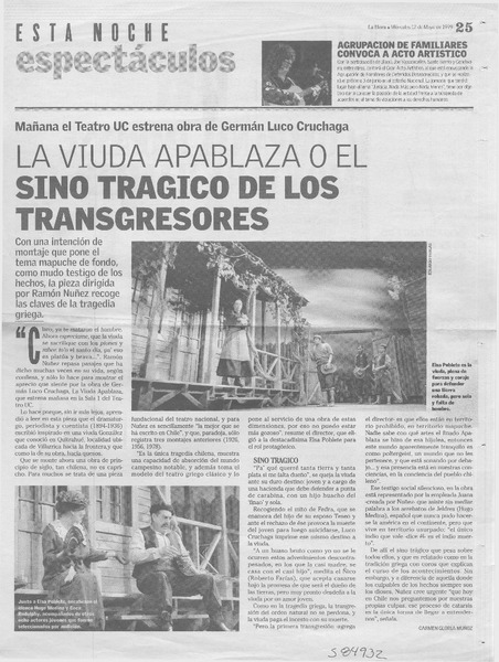 La viuda Apablaza o el sino trágico de los transgresores  [artículo] Carmen Gloria Muñoz