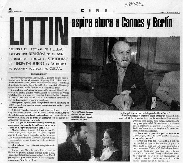 Littín aspira ahora a Cannes y Berlín  [artículo] Christian Ramírez