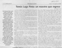 Tomás Lago Pinto, un maestro que regresa  [artículo] Alejandro Witker
