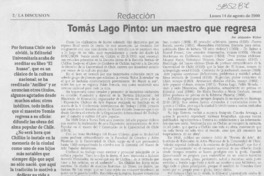 Tomás Lago Pinto, un maestro que regresa  [artículo] Alejandro Witker