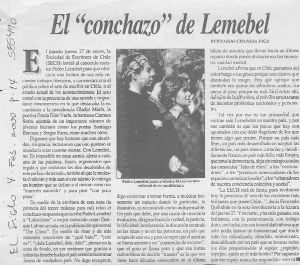 El "conchazo" de Lemebel  [artículo] Bernardo Chandía Fica