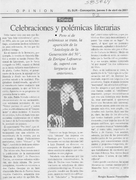 Celebraciones y polémicas literarias  [artículo] Sergio Ramón Fuentealba
