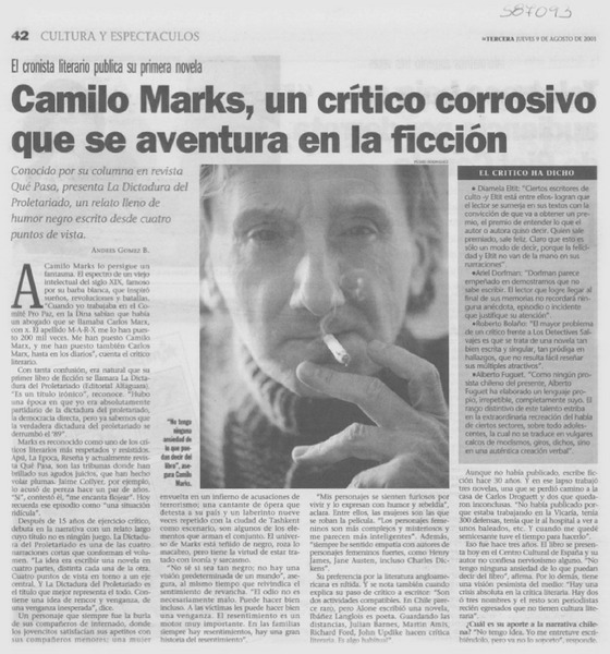 Camilo Marks, un crítico corrosivo que se aventura en la ficción