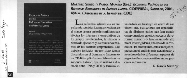 Economía política de las reformas educativas en América Latina  [artículo] G. García Nieto