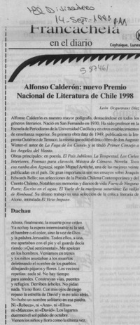 Alfonso clderín, nuevo Premio Nacional de lIteratura de Chile 1998  [artículo] León Ocqueteaux Díaz