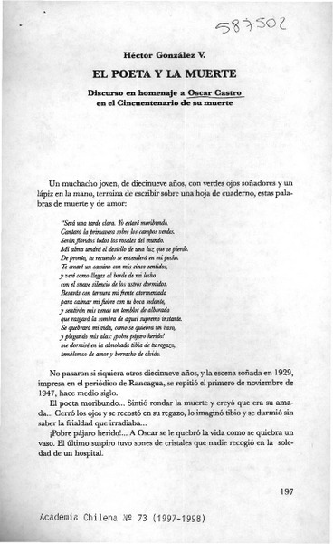 El poeta y la muerte  [artículo] Héctor González V.