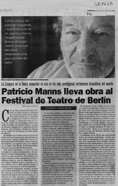 Patricio Manns lleva obra al Festival de teatro de Berlín  [artículo] Melanie Josch K.