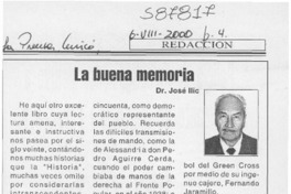 La buena memoria  [artículo] José Ilic