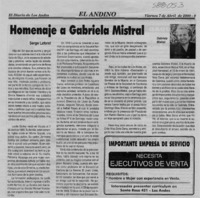 Homenaje a Gabriela Mistral  [artículo] Sergio Laforet