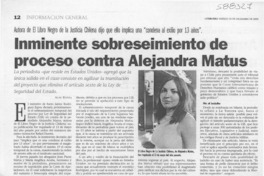 Inminente sobreseimiento de proceso contra Alejandra Matus  [artículo] Alan Rivera