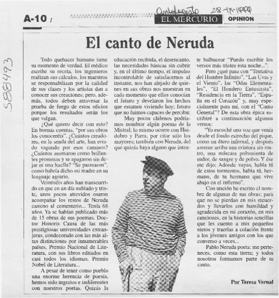 El canto de Neruda  [artículo] Teresa Vernal