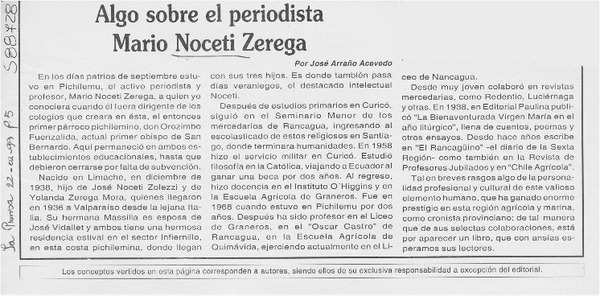 Algo sobre el periodista Mario Noceti Zerega  [artículo] José Arraño Acevedo