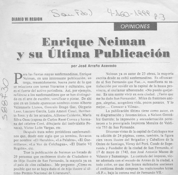 Enrique Neiman y su última publicación  [artículo] José Arraño Acevedo
