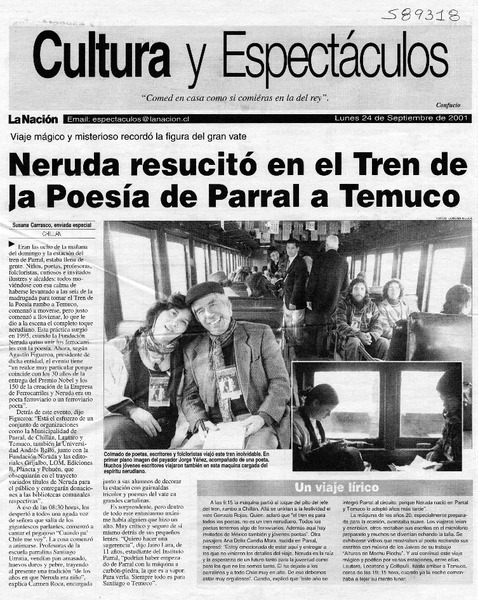 Neruda resucitó en el Tren de la Poesía de Parral a Temuco
