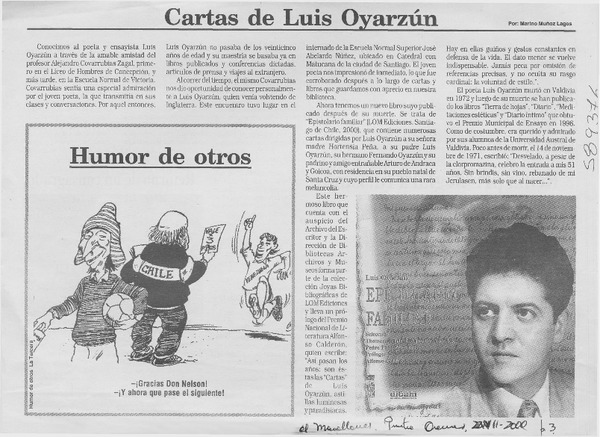 Cartas de Luis Oyarzún  [artículo] Marino Muñoz Lagos