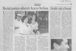 Recital poético ofrecerá Acacia Orellana  [artículo] Ana Iris Álvarez Núñez