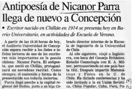 Antipoesía de Nicanor Parra llega de nuevo a Concepción  [artículo]