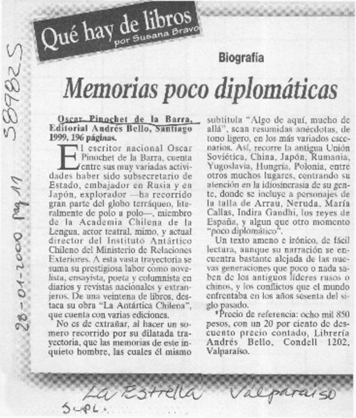 Memorias poco diplomáticas  [artículo] Susana Bravo