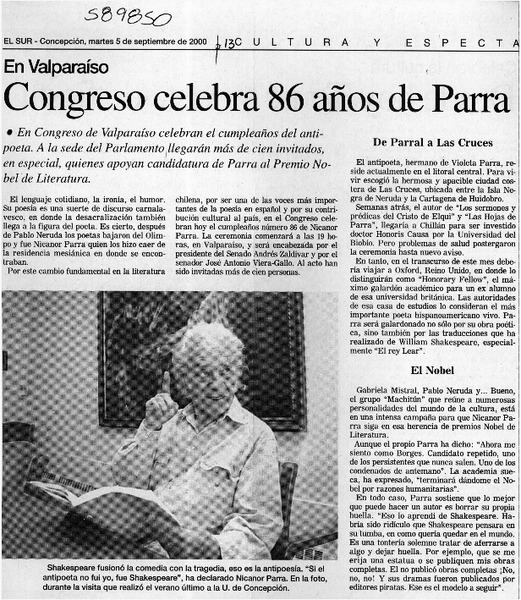 Congreso celebra 86 años de Parra  [artículo]