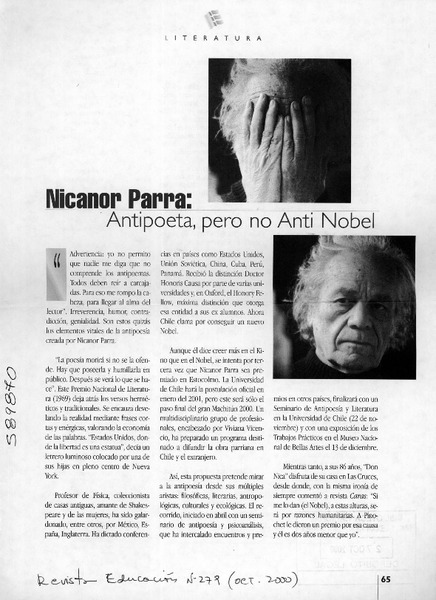 Nicanor Parra, antipoeta, pero no anti Nobel  [artículo]