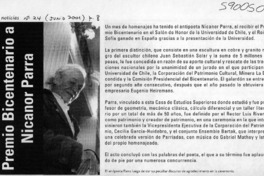 Premio Bicentenario a Nicanor Parra  [artículo]