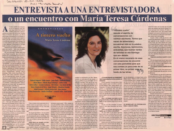 Entrevista a una entrevistadora o un encuentro con María Teresa Cárdenas
