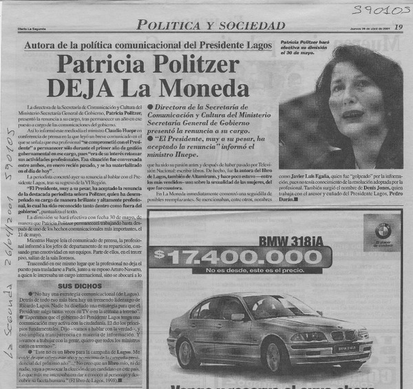 Patricia Politzer deja La Moneda  [artículo]