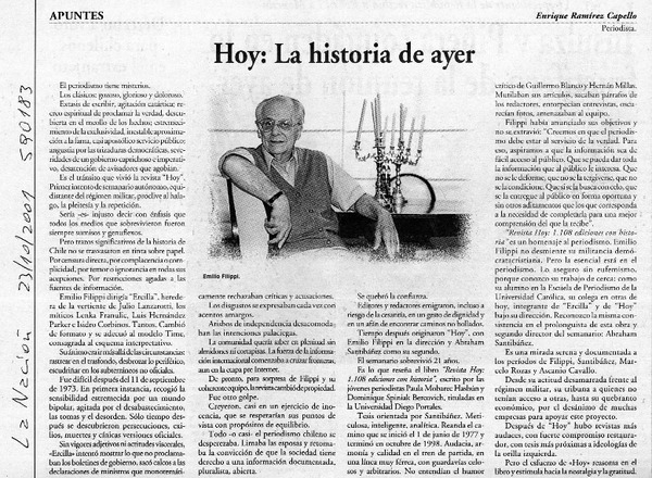 Hoy, la historia de ayer  [artículo] Enrique Ramírez Capello