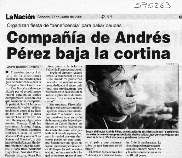 Compañía de Andrés Pérez baja la cortina  [artículo] Andrea González