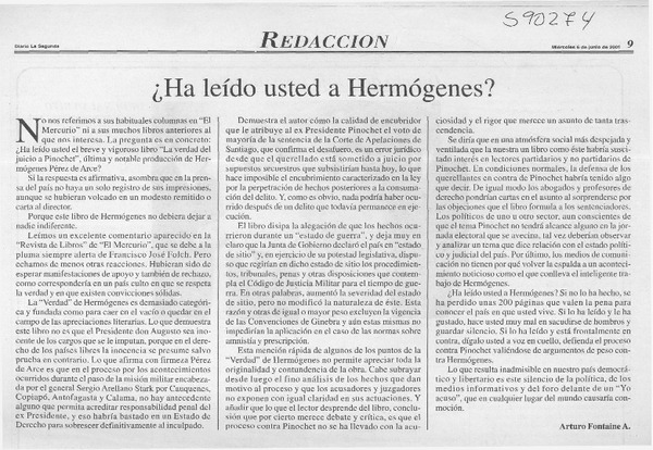 ¿Ha leído usted Hermógenes?  [artículo] Arturo Fontaine A.