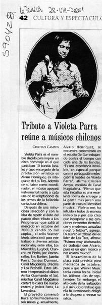 Tributo a Violeta Parra reúne a músicos chilenos  [artículo] Cristian Campos