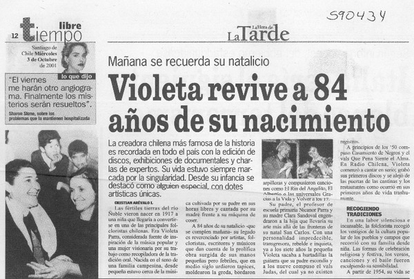 Violeta revive a 84 años de su nacimiento  [artículo] Cristián Arévalo I.