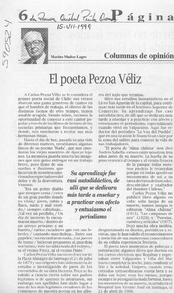 El poeta Pezoa Véliz  [artículo] Marino Muñoz Lagos