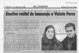Emotivo recital de homenaje a Violeta Parra  [artículo]